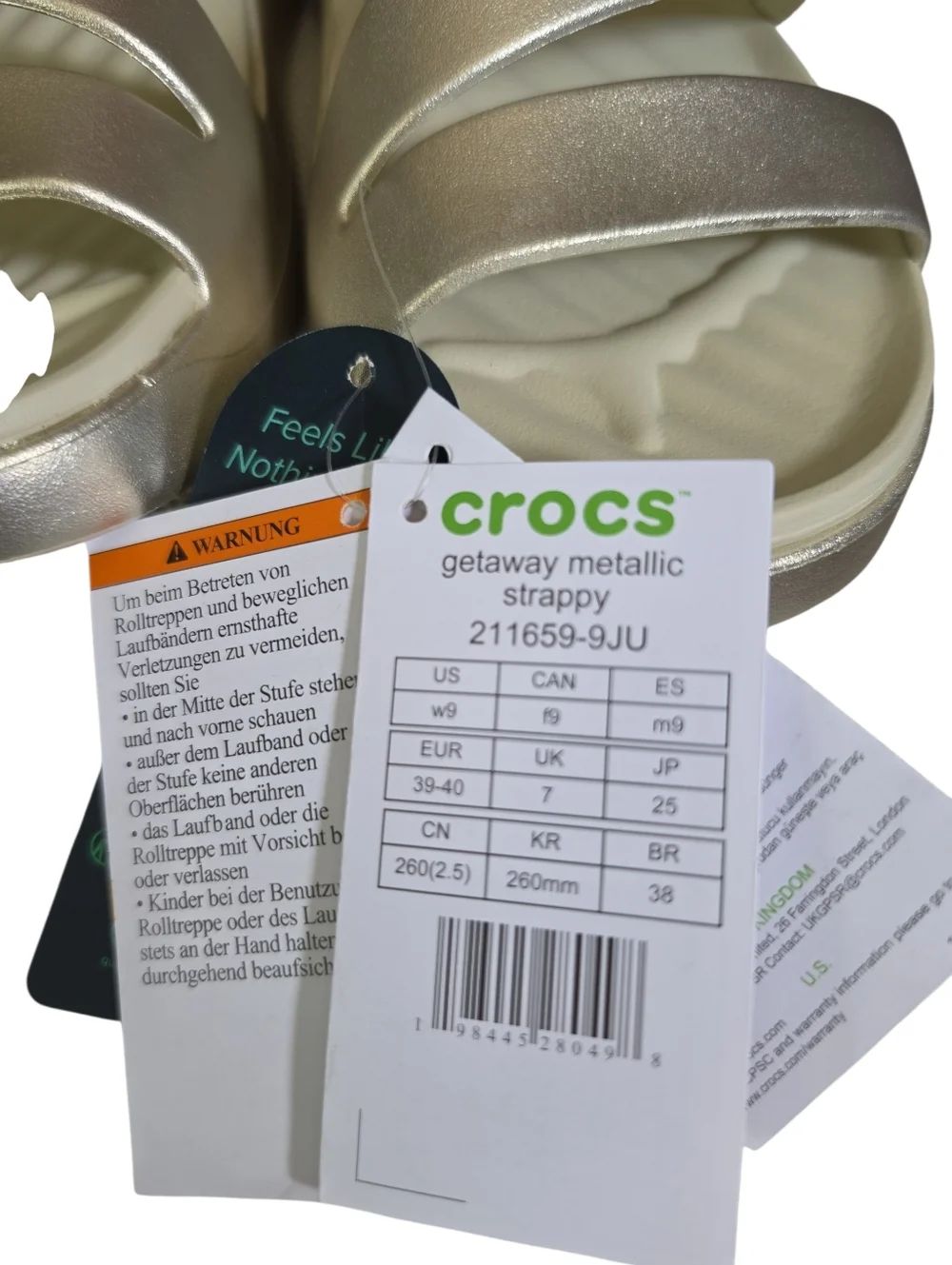 CROCS Women's Free Feel Metallic Champagne Triple-Strap Slide Sandals NWT Size 9 - Picture 5 of 8